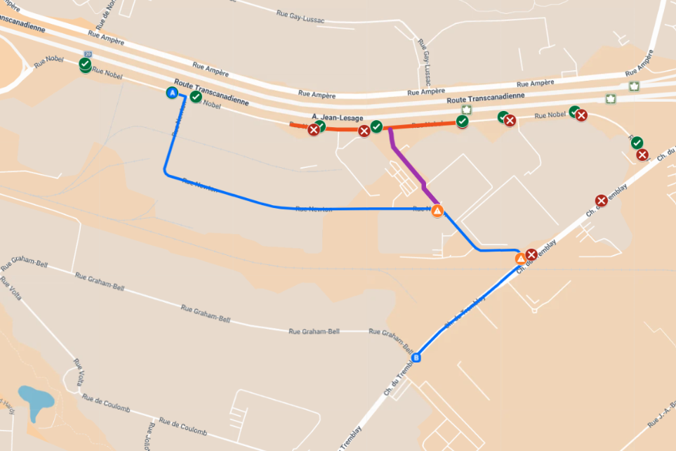 Travaux rue Nobel Carte du détour de la ligne 123 sur le Ch. du Tremblay