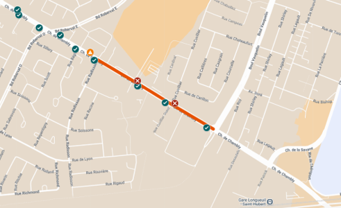 Travaux Chemin Chambly - Ligne 8 fermeture partielle Carte du détour de la ligne 8 sur les boulevards Roberval et Vauquelin