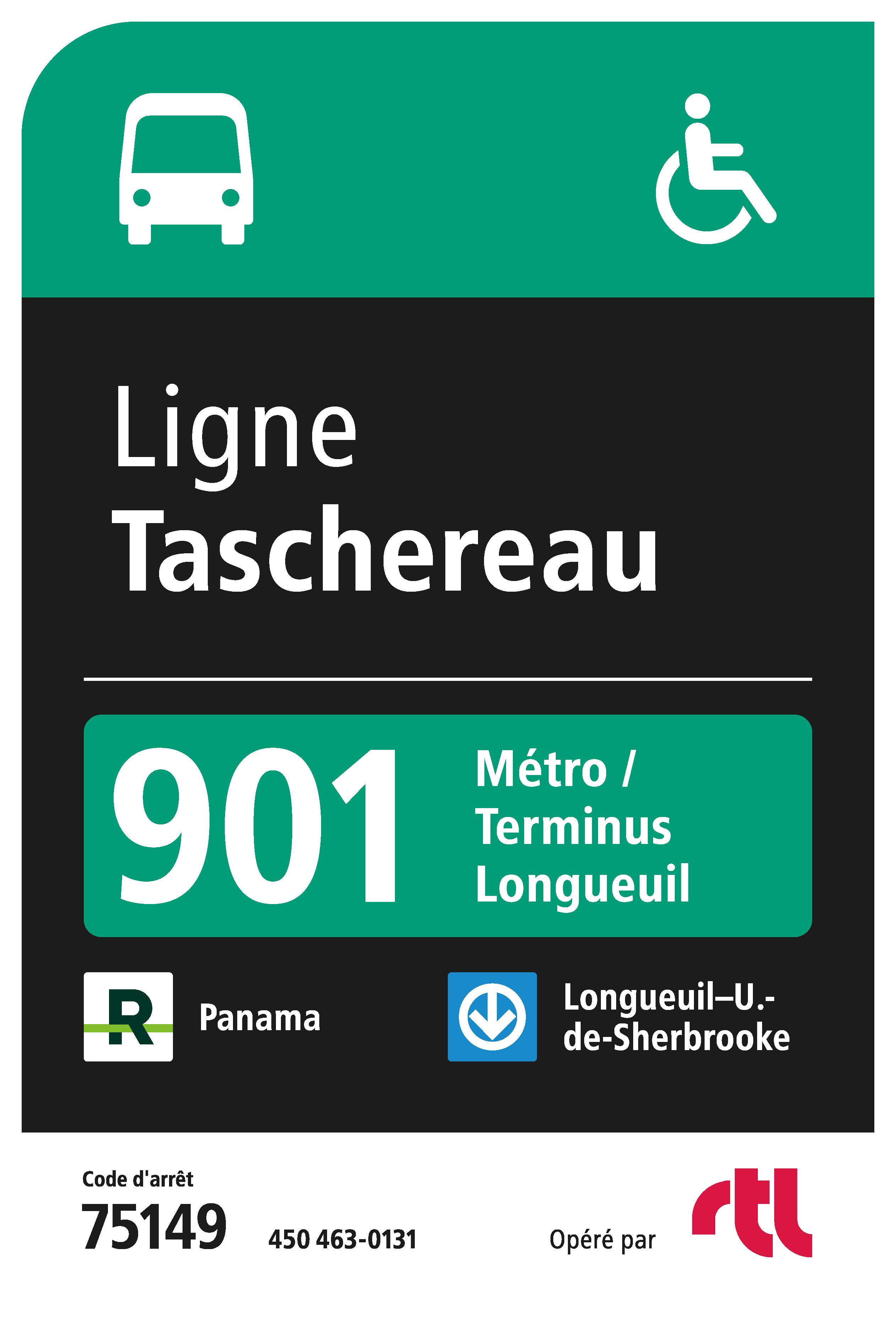 Exemple de panneau d'arrêt pour la ligne 901