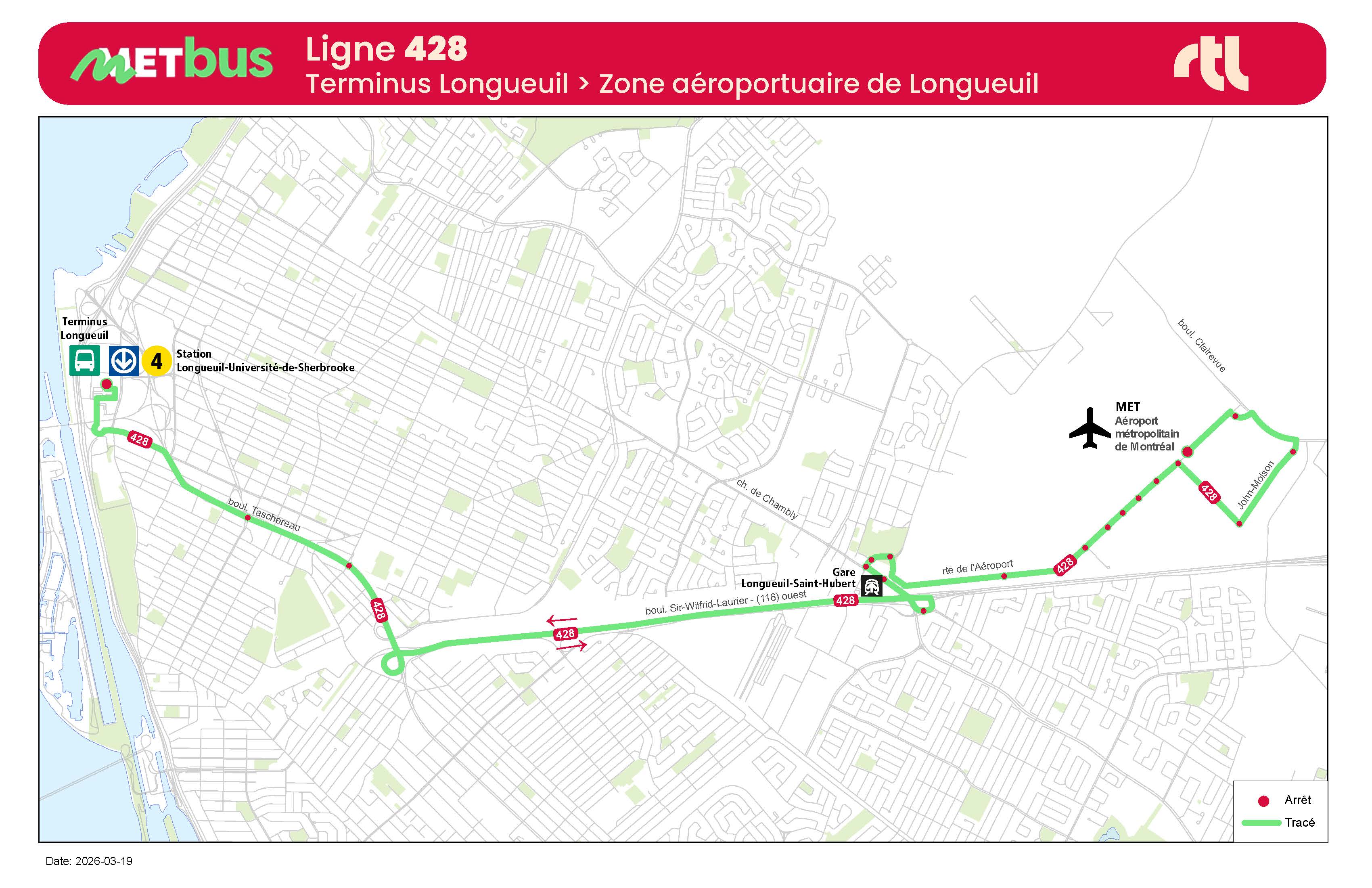 Carte du trajet de la ligne 428 METbus
